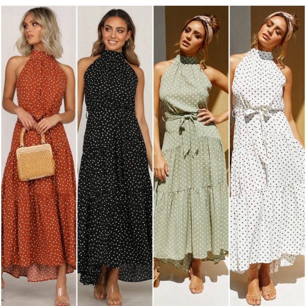 (Last 1)Maxi dress,Polka dot, ruffle, high collar - Picture 6 of 10